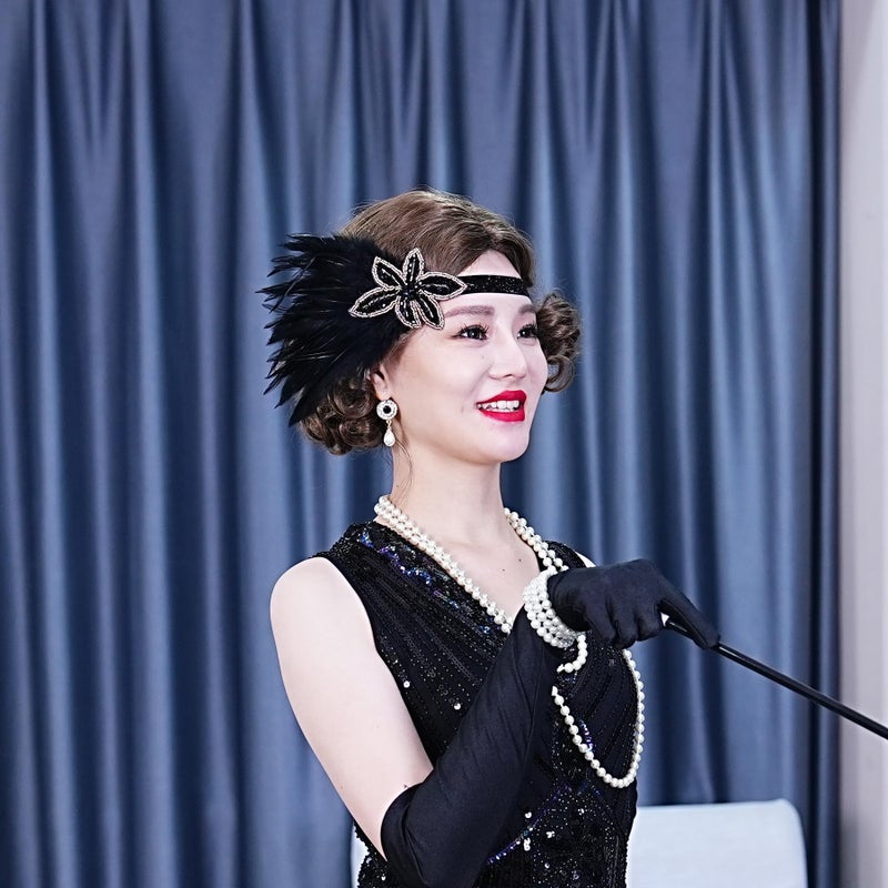 LOWOSAIWOR 1920s Headpiece For Women Flapper Headband For Girl Black 20s Headpiece for 20s Them Party(E Design) - Image 4